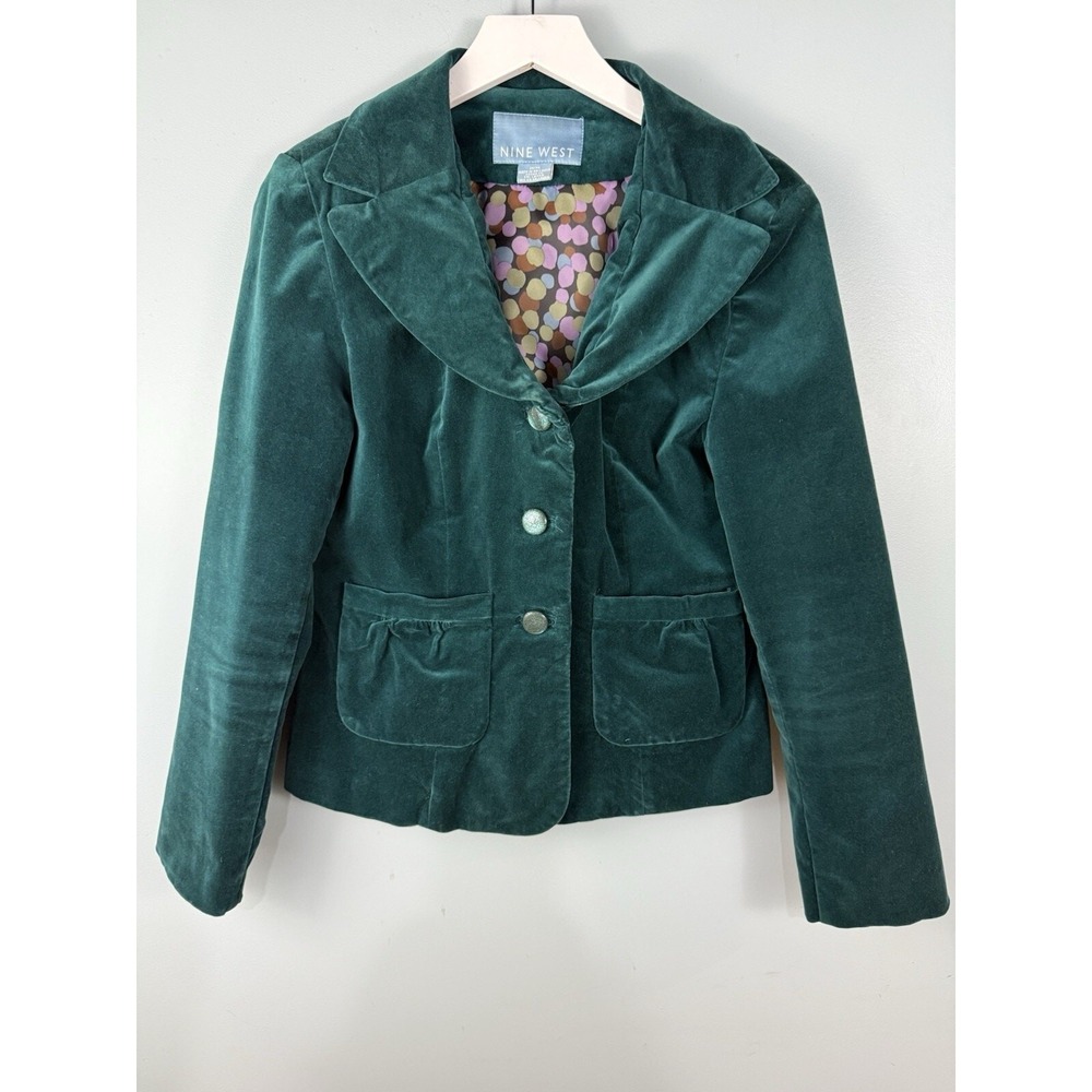 Nine West M Velvet Emerald Green Blazer Jacket Y2K Whimsigoth Glam Steampunk